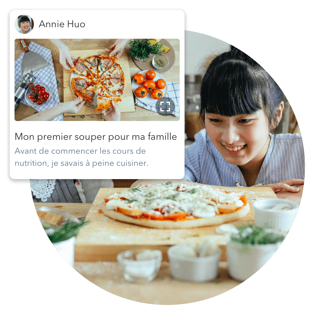 Un élève publie la photo d’une pizza qu'il a préparée pour le souper, en réfléchissant à son parcours culinaire et à tout ce qu'il a appris.